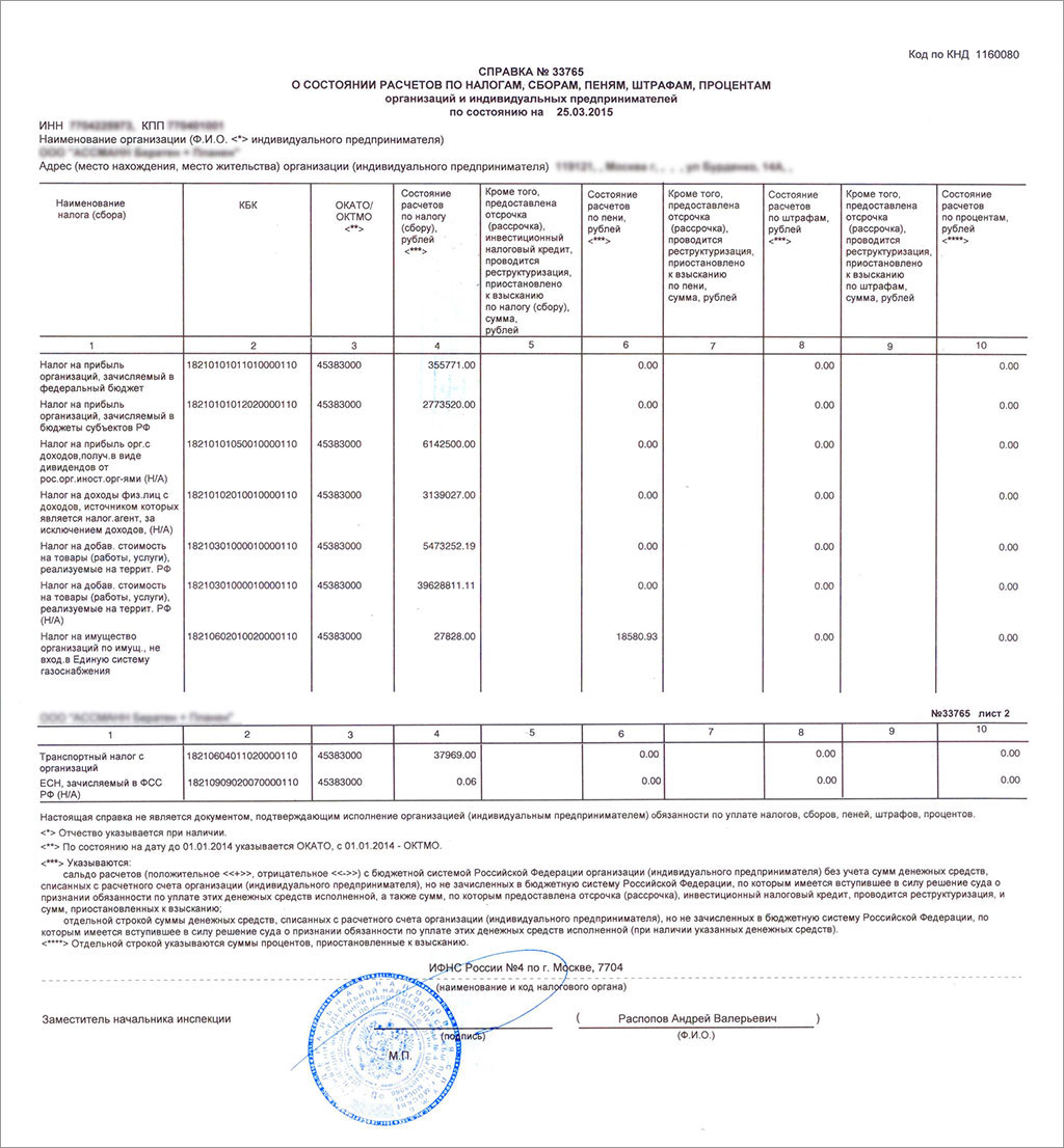 Код по кнд 1160080 справка образец