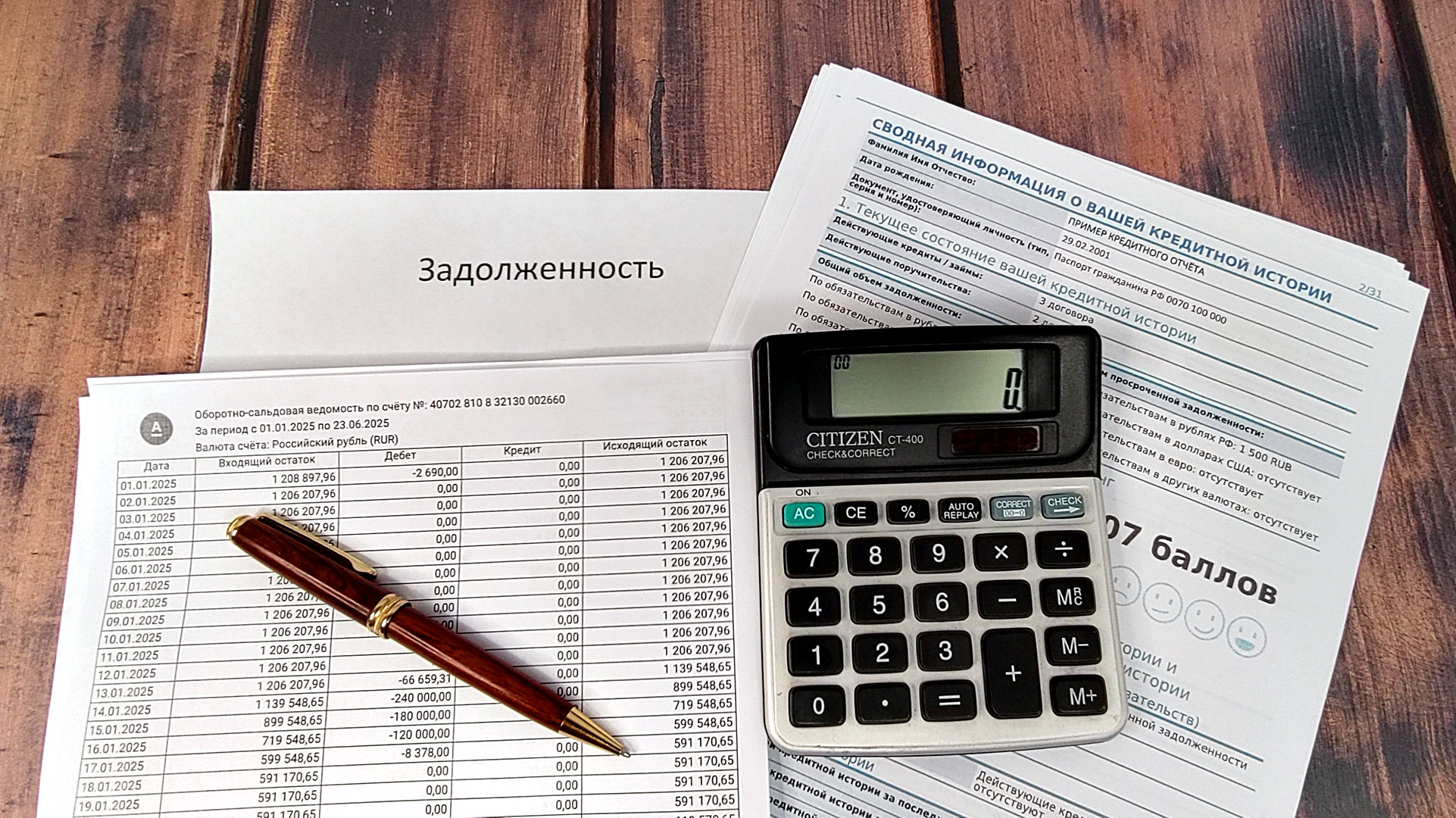 Документы о задолженности, кредитный отчёт и калькулятор